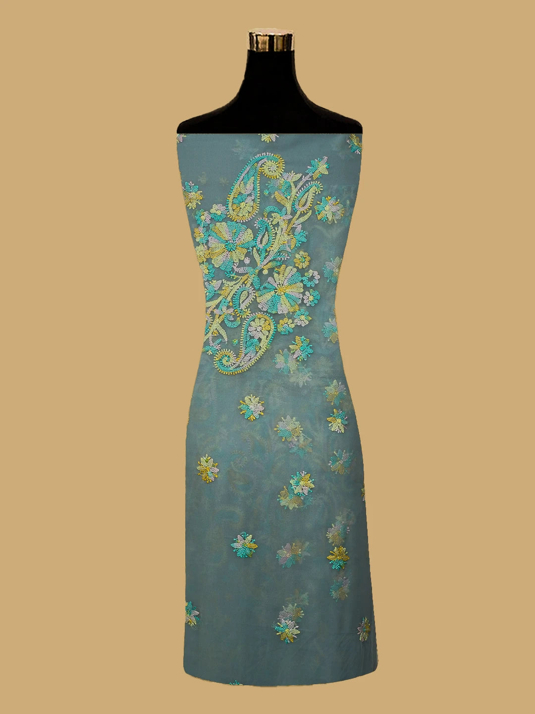 Ada Hand Embroidered Grey Georgette Lucknowi Chikankari Unstitched Suit Piece 01A711199