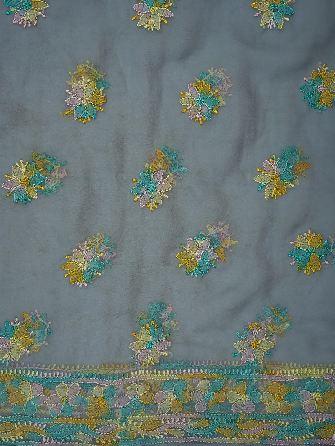 Ada Hand Embroidered Grey Georgette Lucknowi Chikankari Unstitched Suit Piece 01A711199