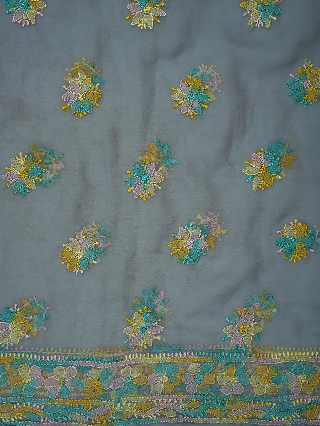 Ada Hand Embroidered Grey Georgette Lucknowi Chikankari Unstitched Suit Piece 01A711199