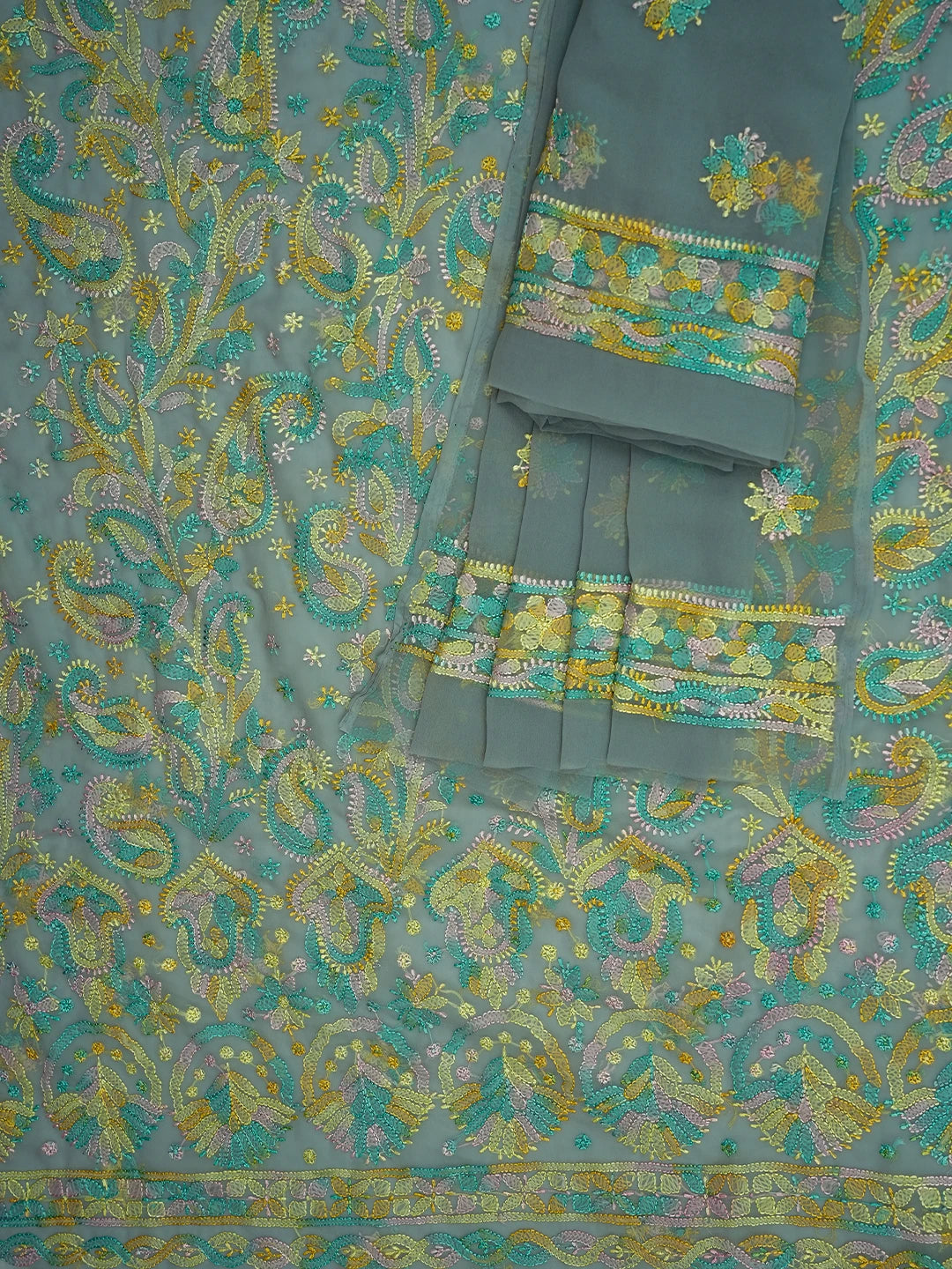 Ada Hand Embroidered Grey Georgette Lucknowi Chikankari Unstitched Suit Piece 01A711199