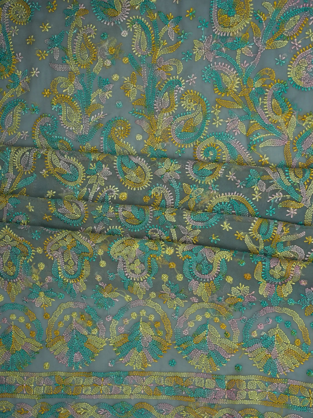 Ada Hand Embroidered Grey Georgette Lucknowi Chikankari Unstitched Suit Piece 01A711199