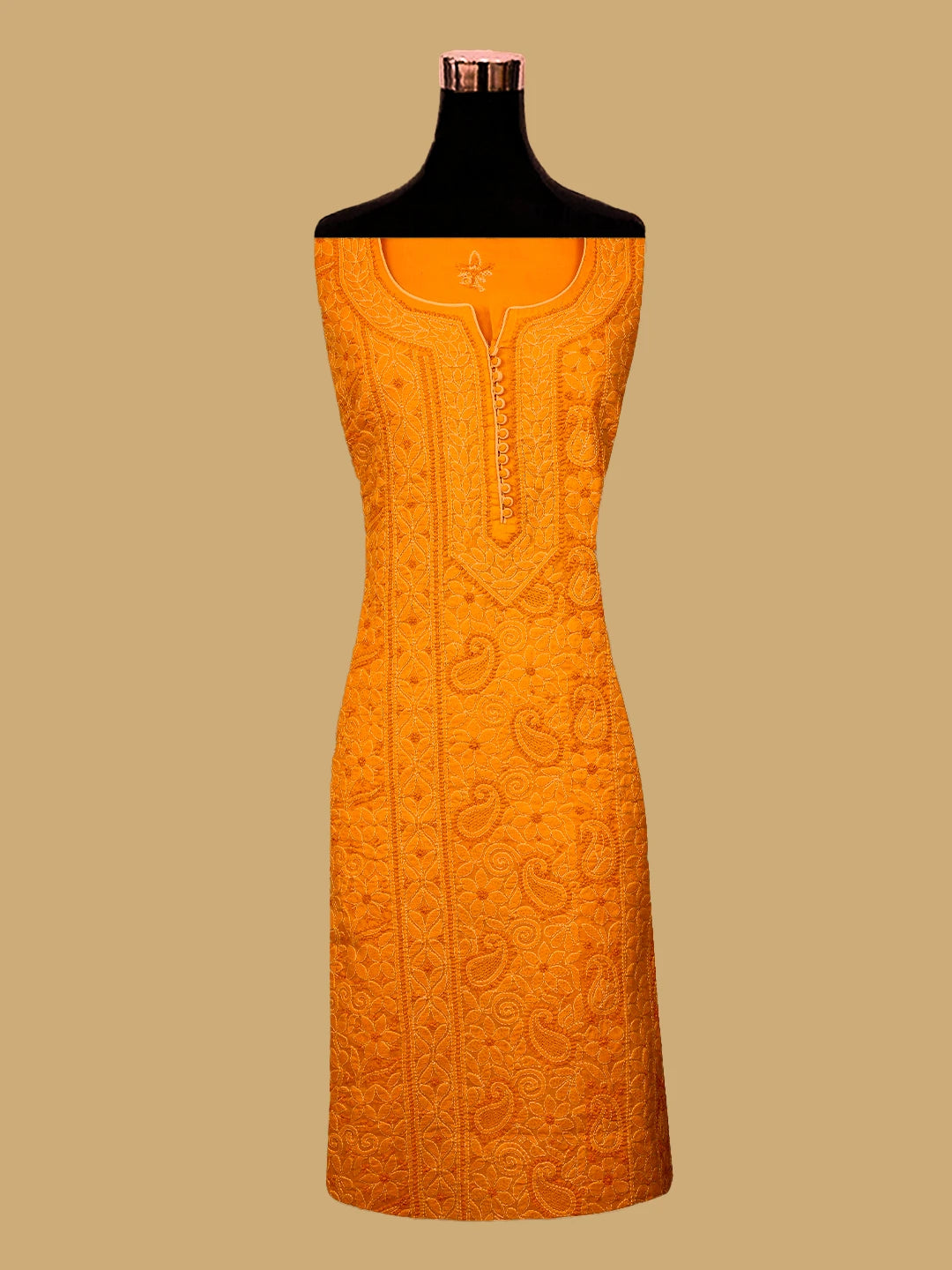 Ada Hand Embroidered Orange Peel Cotton Lucknowi Chikankari Semi-Stitched Suit Piece 01A723664