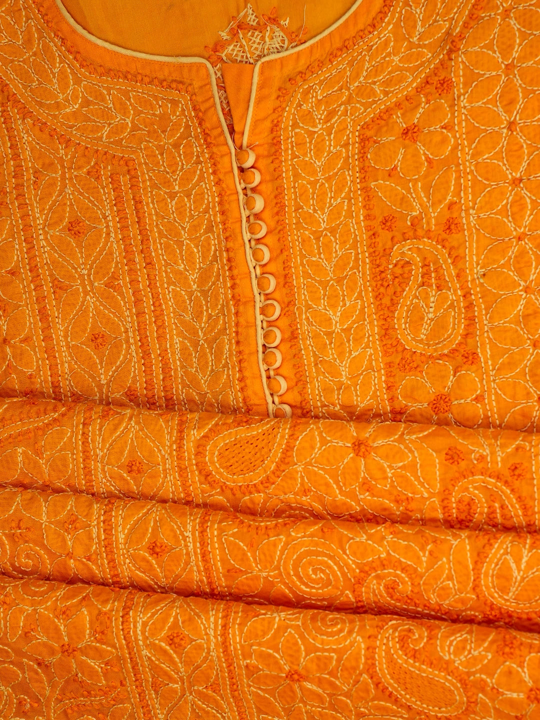 Ada Hand Embroidered Orange Peel Cotton Lucknowi Chikankari Semi-Stitched Suit Piece 01A723664