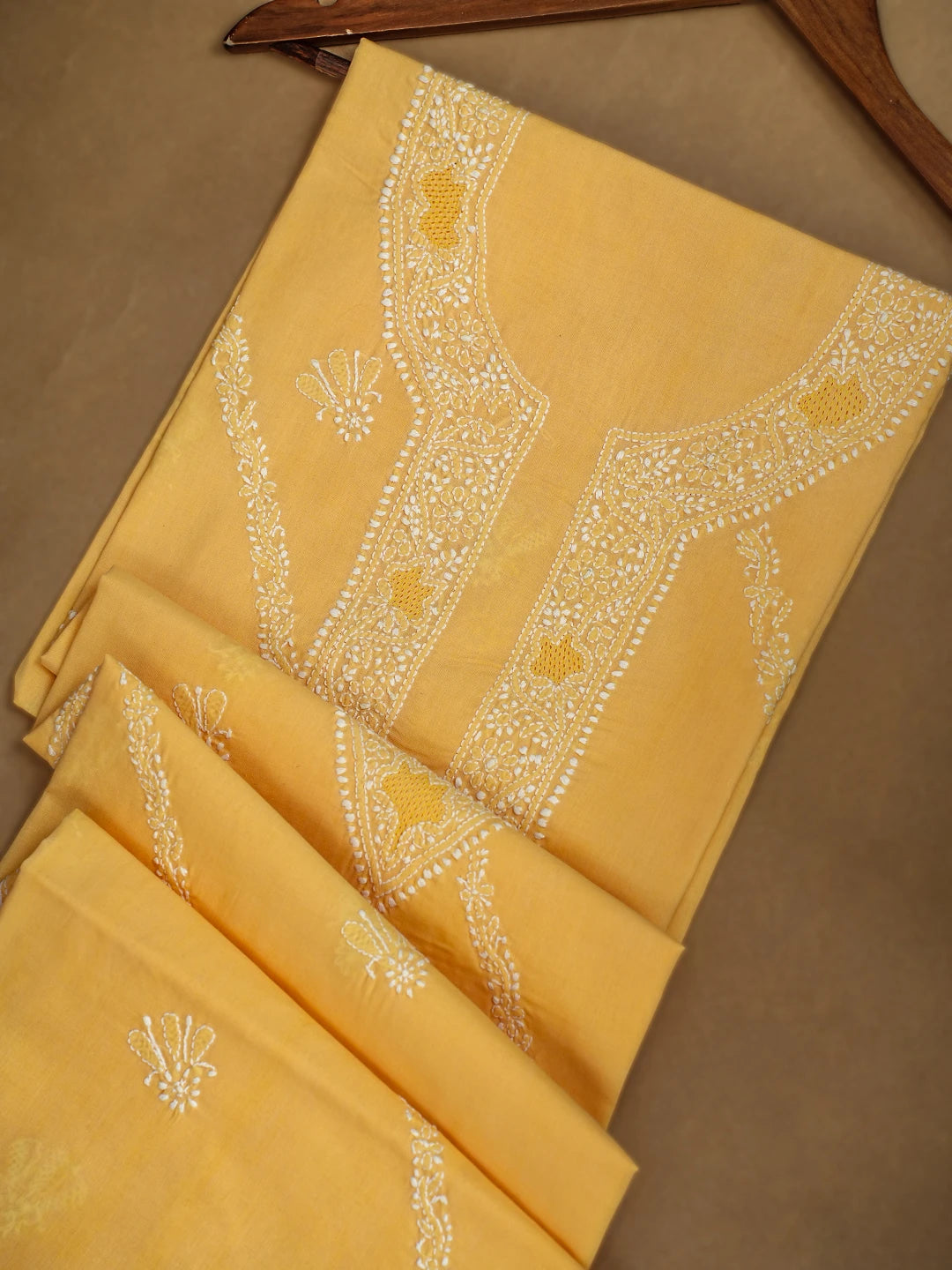 Ada Hand Embroidered Yellow Cotton Lucknowi Chikankari Unstitched Men's Kurta Piece 01A706116