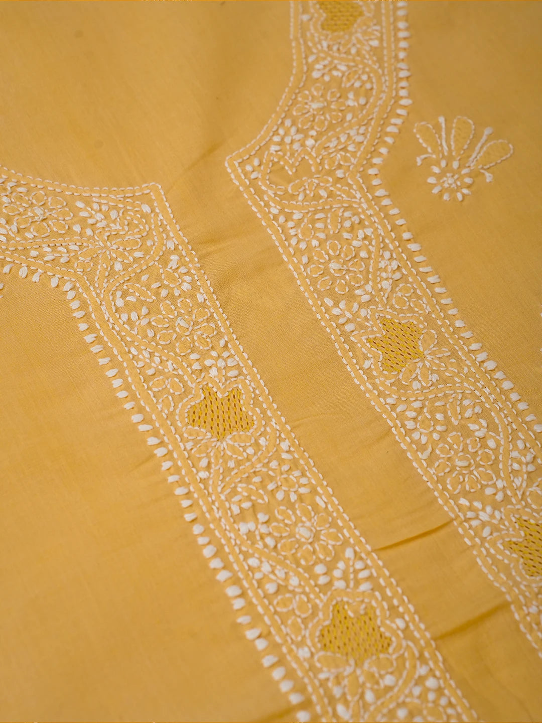 Ada Hand Embroidered Yellow Cotton Lucknowi Chikankari Unstitched Men's Kurta Piece 01A706116