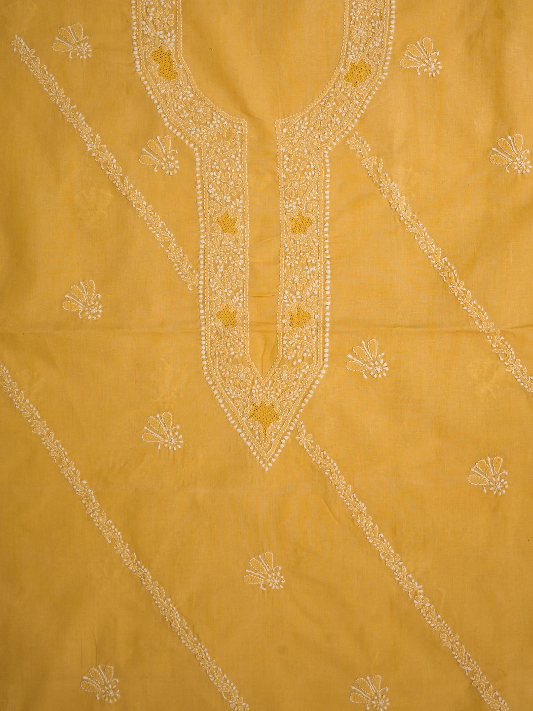 Ada Hand Embroidered Yellow Cotton Lucknowi Chikankari Unstitched Men's Kurta Piece 01A706116