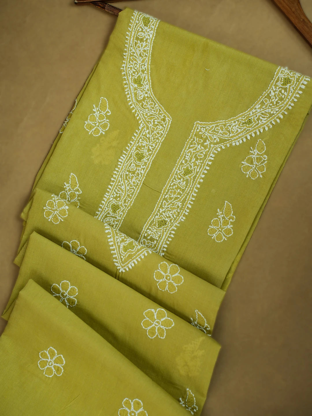 Ada Hand Embroidered Mehandi Green Cotton Lucknowi Chikankari Unstitched Men's Kurta Piece 01A706048