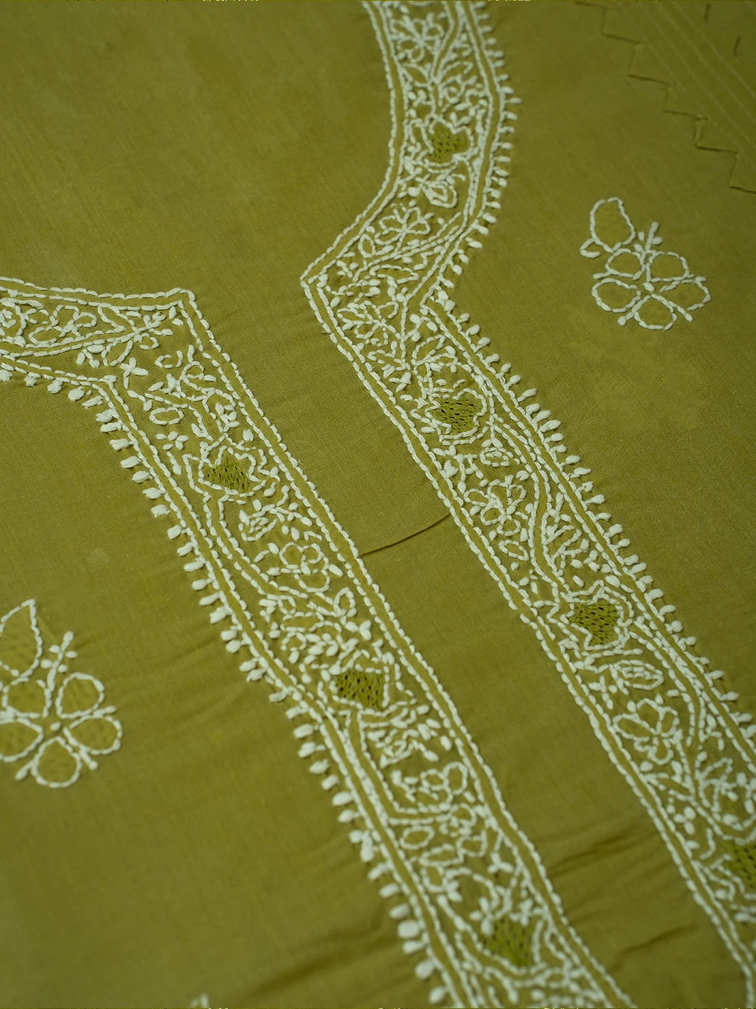 Ada Hand Embroidered Mehandi Green Cotton Lucknowi Chikankari Unstitched Men's Kurta Piece 01A706048