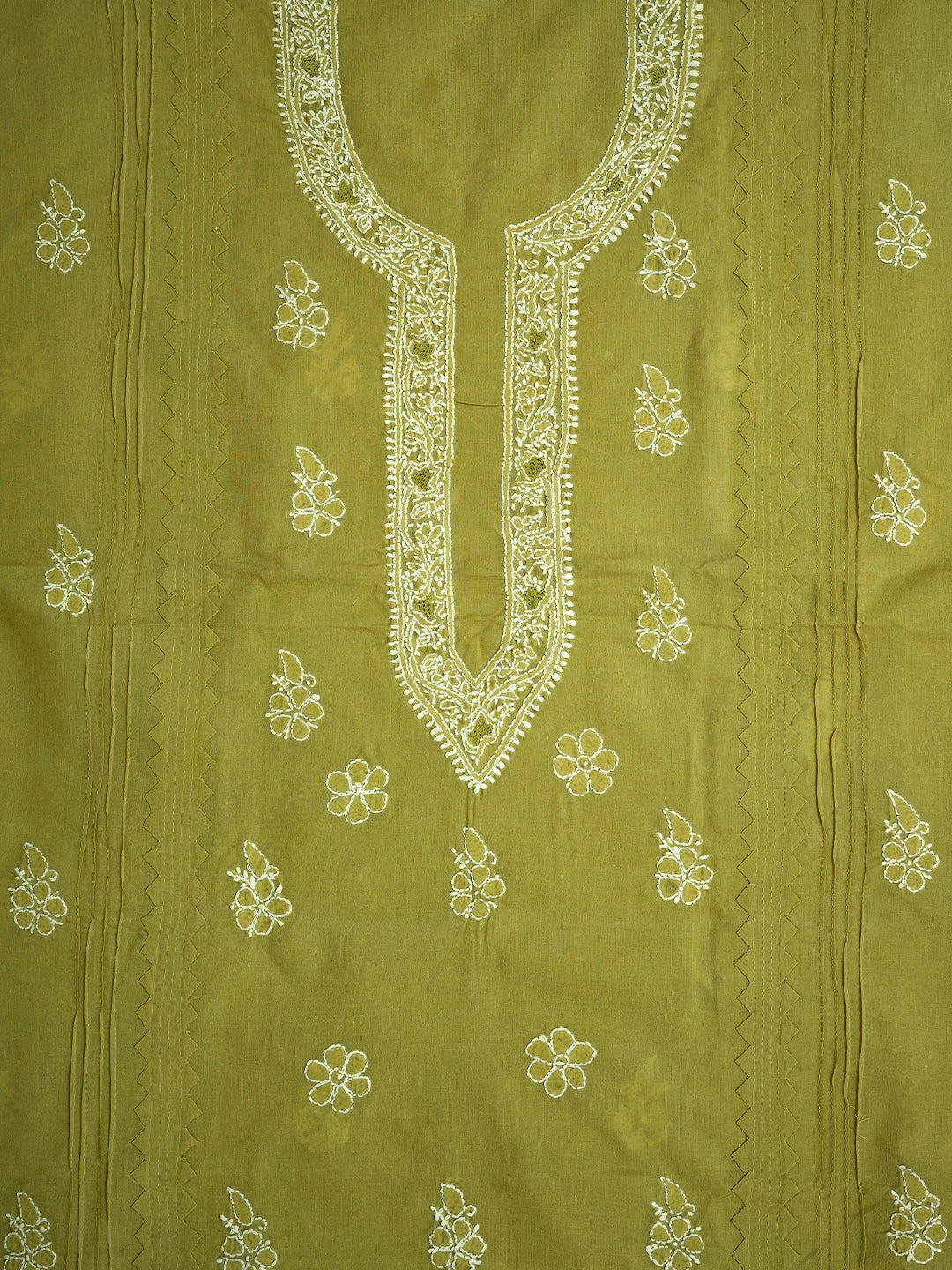 Ada Hand Embroidered Mehandi Green Cotton Lucknowi Chikankari Unstitched Men's Kurta Piece 01A706048