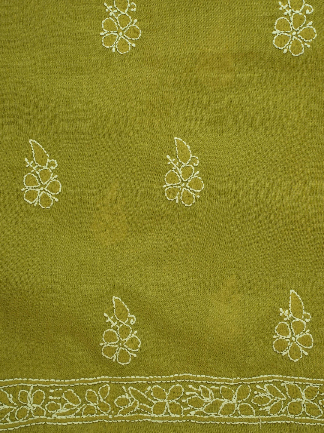 Ada Hand Embroidered Mehandi Green Cotton Lucknowi Chikankari Unstitched Men's Kurta Piece 01A706048