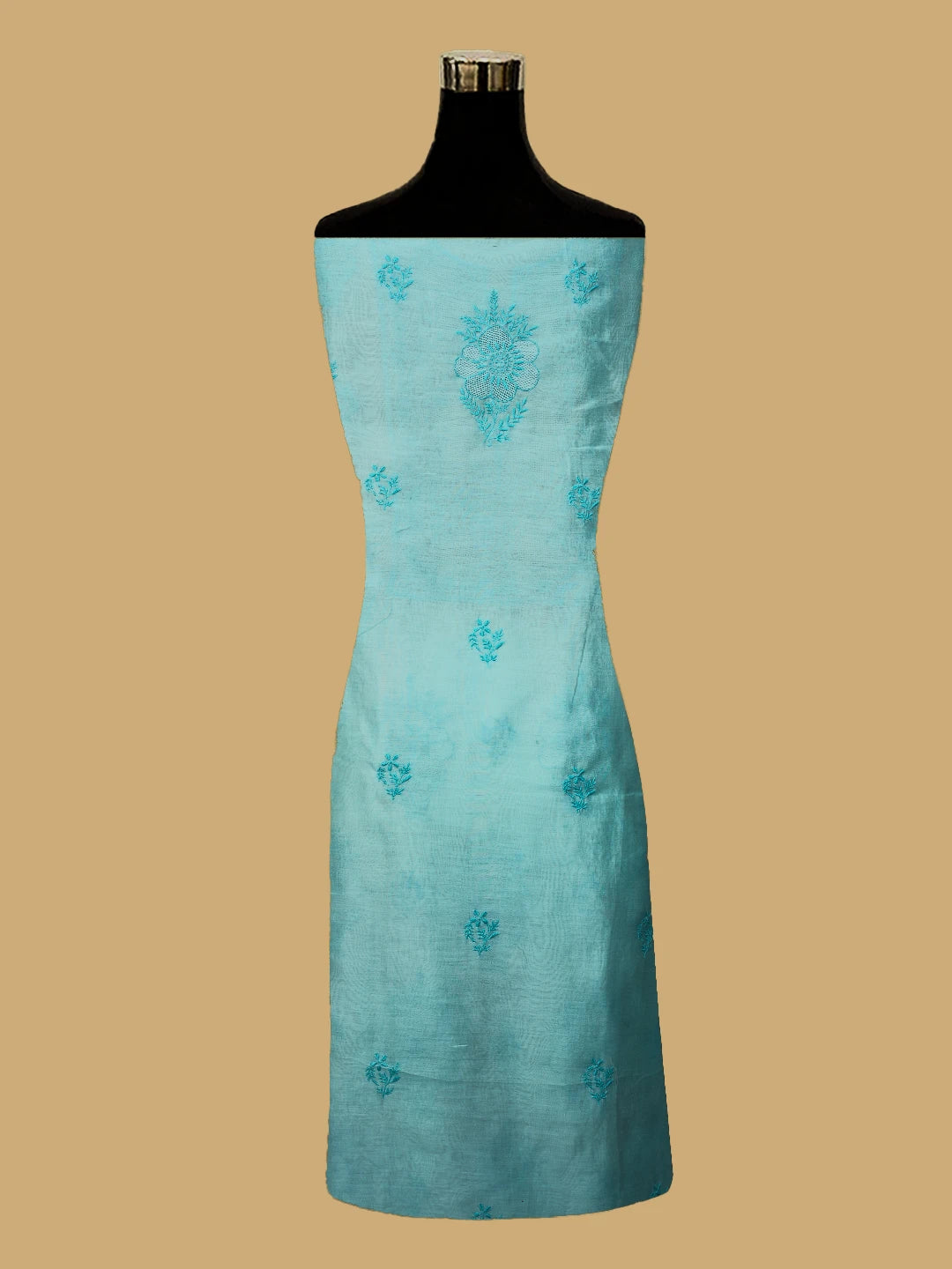 Ada Hand Embroidered Ice Blue Chanderi Lucknowi Chikankari Unstitched Kurta Dupatta Set 01A712847