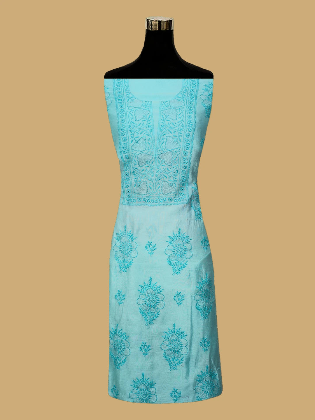 Ada Hand Embroidered Ice Blue Chanderi Lucknowi Chikankari Unstitched Kurta Dupatta Set 01A712847