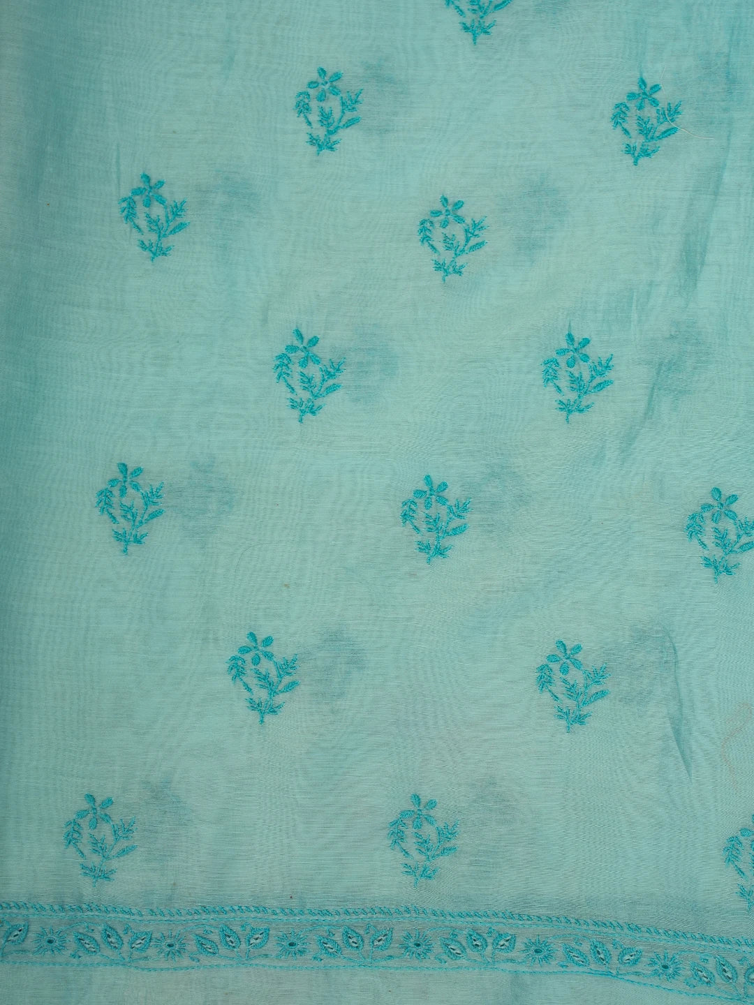 Ada Hand Embroidered Ice Blue Chanderi Lucknowi Chikankari Unstitched Kurta Dupatta Set 01A712847