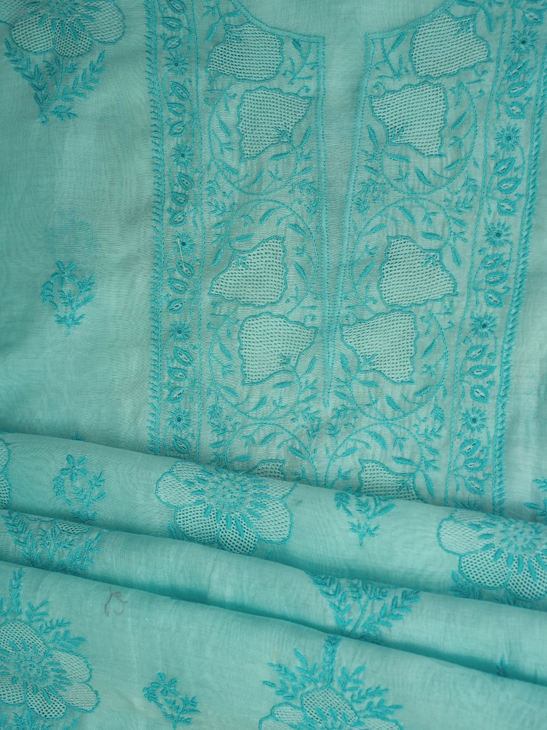 Ada Hand Embroidered Ice Blue Chanderi Lucknowi Chikankari Unstitched Kurta Dupatta Set 01A712847