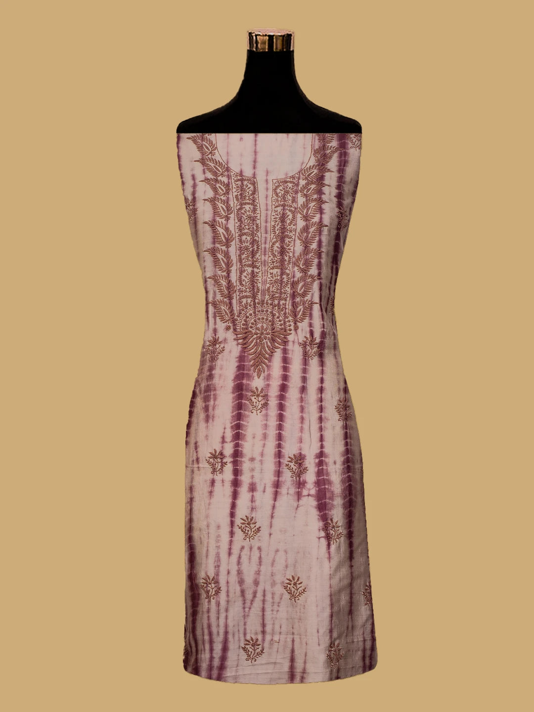 Ada Hand Embroidered Onion Pink Silk Lucknowi Chikankari Unstitched Kurta Dupatta Set 01A669140