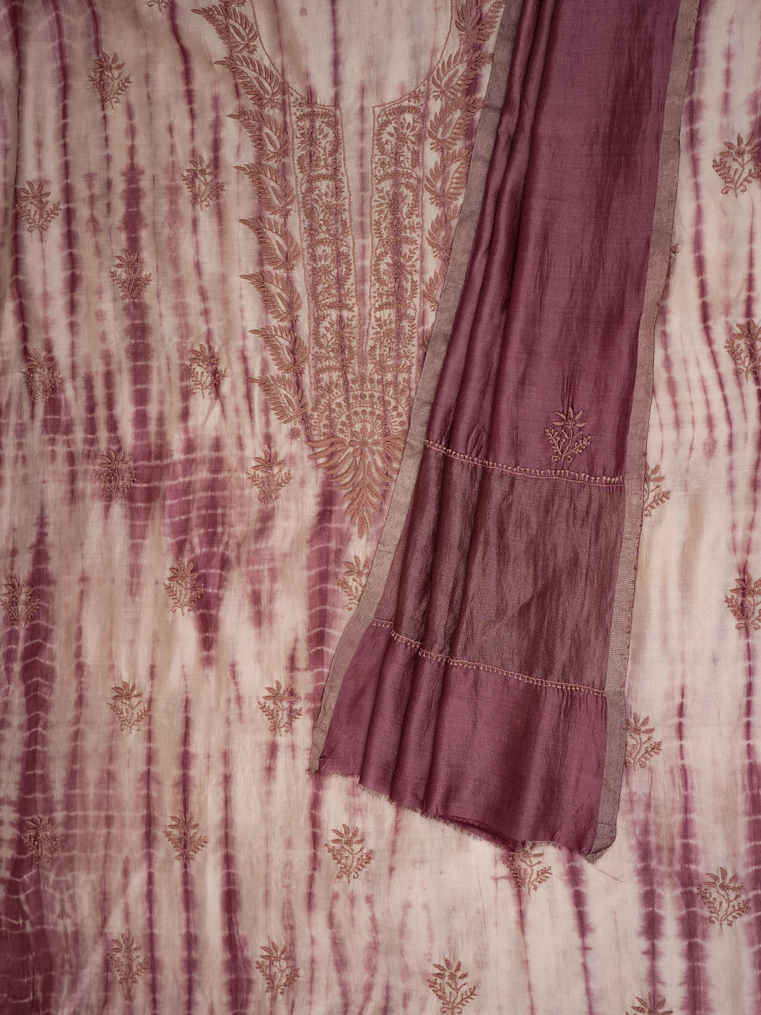 Ada Hand Embroidered Onion Pink Silk Lucknowi Chikankari Unstitched Kurta Dupatta Set 01A669140