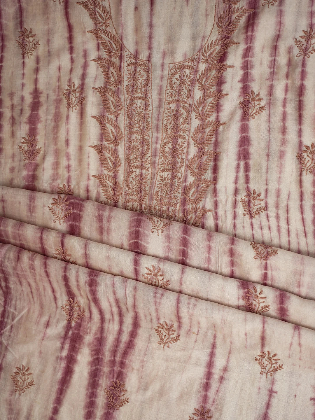 Ada Hand Embroidered Onion Pink Silk Lucknowi Chikankari Unstitched Kurta Dupatta Set 01A669140