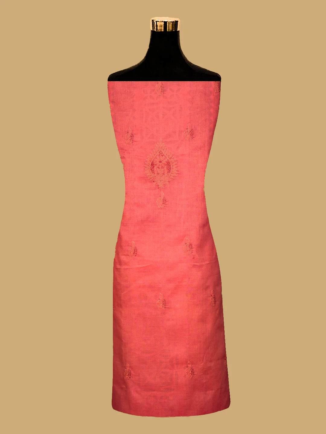 Ada Hand Embroidered Peach Cotton Lucknowi Chikankari Unstitched Suit Piece 01A723451