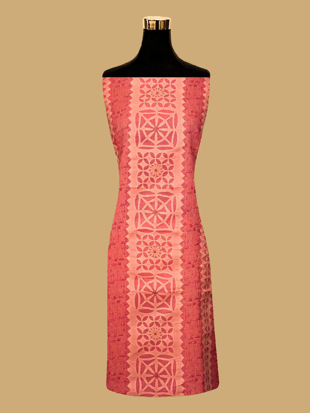 Ada Hand Embroidered Peach Cotton Lucknowi Chikankari Unstitched Suit Piece 01A723451