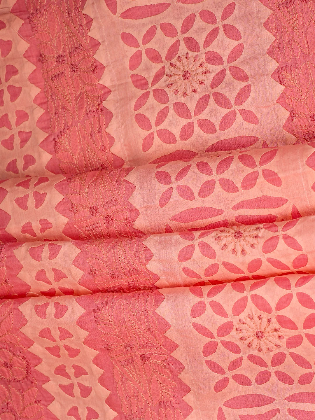 Ada Hand Embroidered Peach Cotton Lucknowi Chikankari Unstitched Suit Piece 01A723451