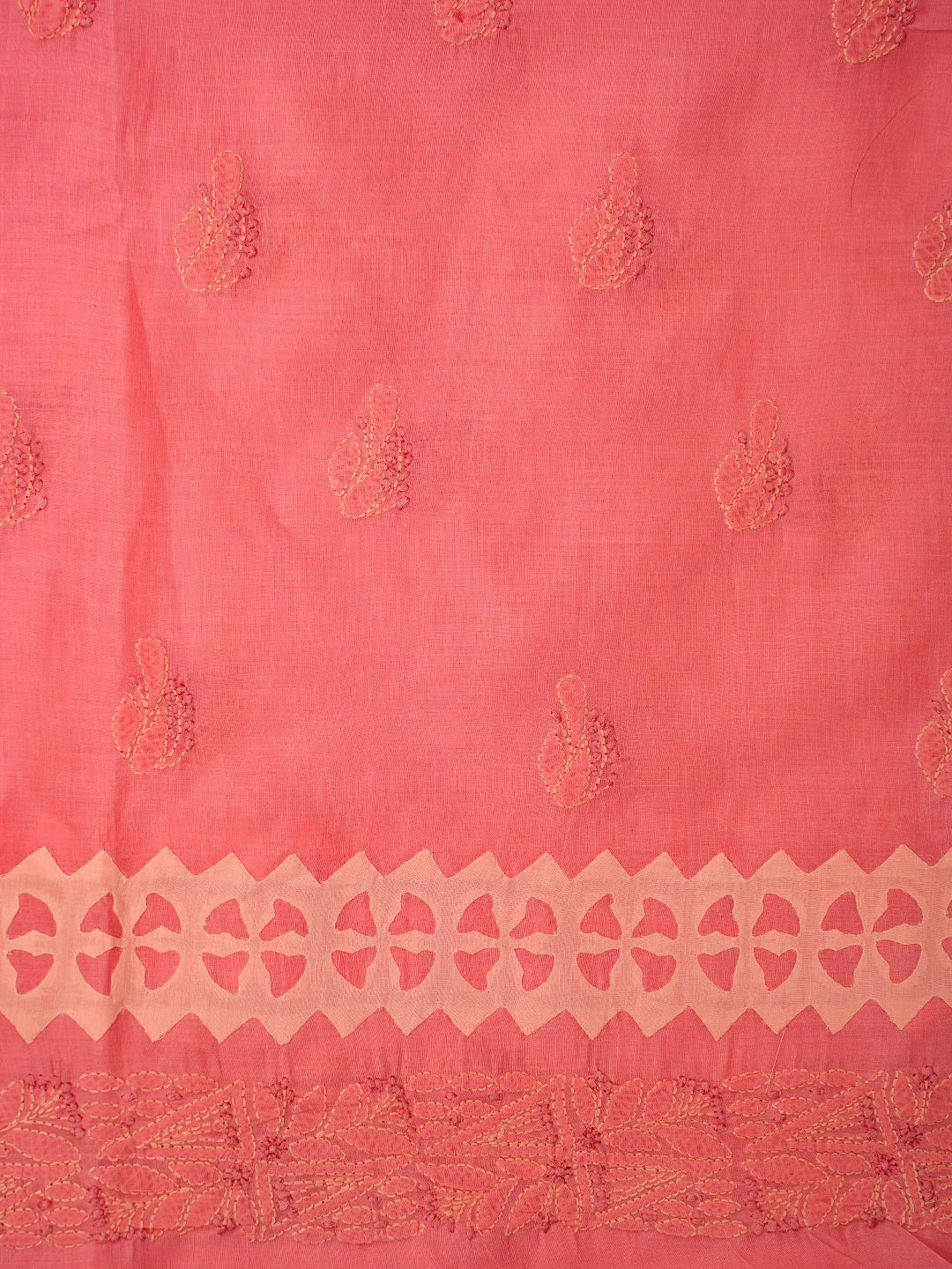 Ada Hand Embroidered Peach Cotton Lucknowi Chikankari Unstitched Suit Piece 01A723451