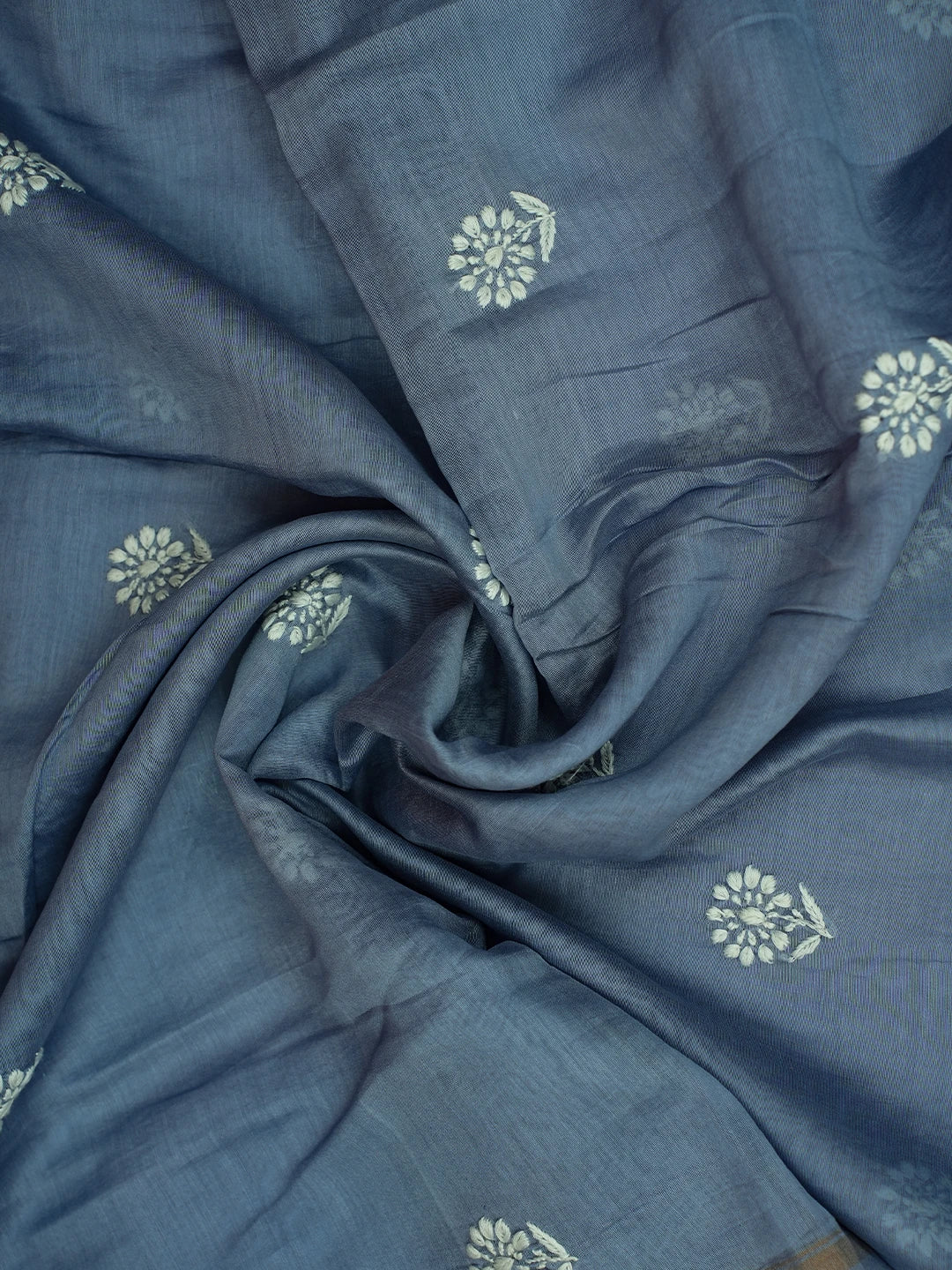 Ada Hand Embroidered Glaucous Blue Chanderi Lucknowi Chikankari Unstitched Kurta Dupatta Set 01A717405