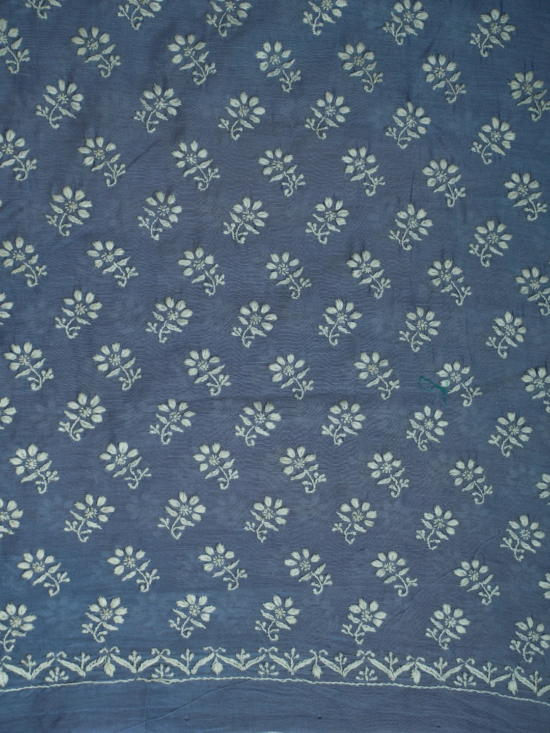 Ada Hand Embroidered Glaucous Blue Chanderi Lucknowi Chikankari Unstitched Kurta Dupatta Set 01A717405