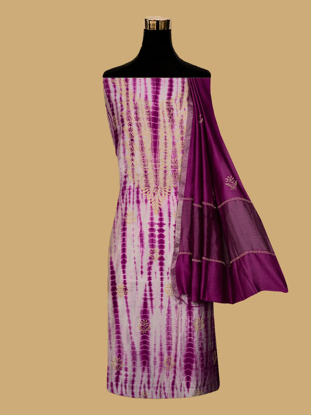 Ada Hand Embroidered Purple Silk Lucknowi Chikankari Unstitched Kurta Dupatta Set 01A665277