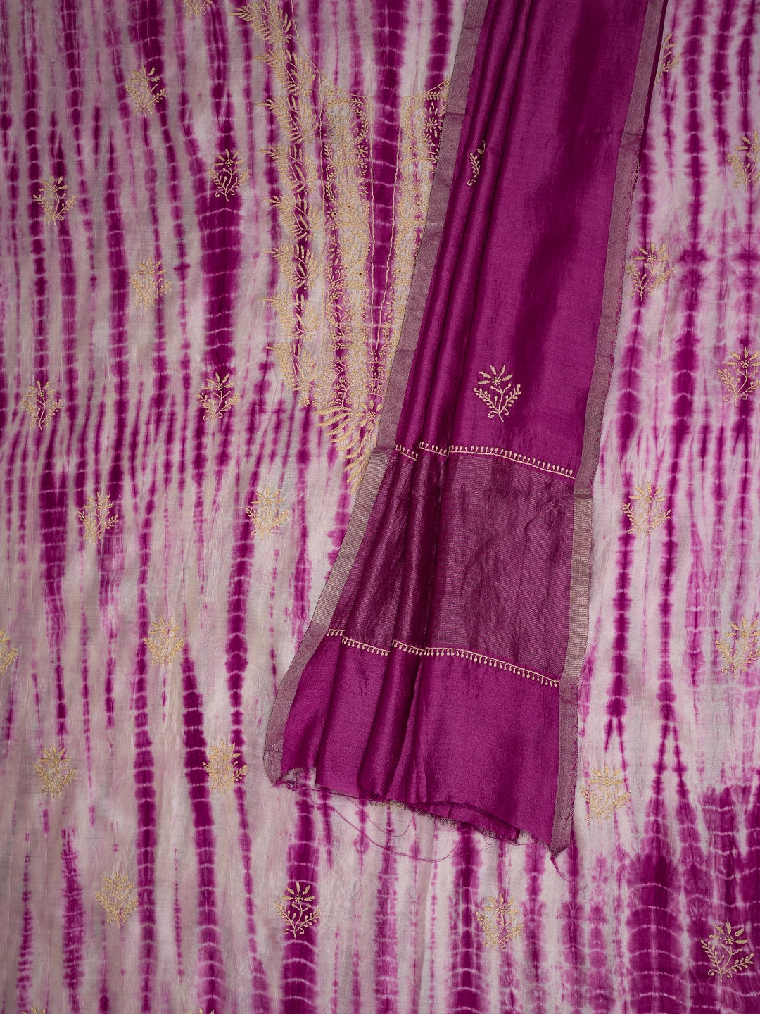 Ada Hand Embroidered Purple Silk Lucknowi Chikankari Unstitched Kurta Dupatta Set 01A665277