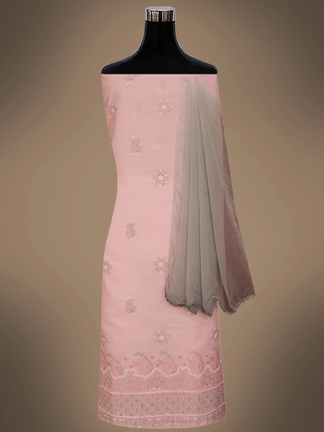 Ada Hand Embroidered Pink Cotton Lucknowi Chikankari Unstitched Suit Piece 01A724575