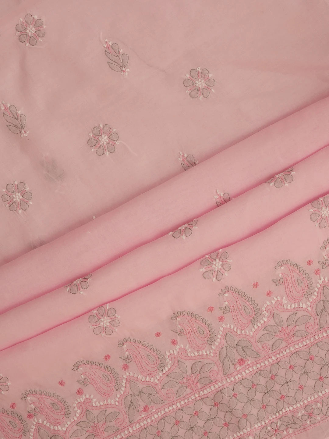 Ada Hand Embroidered Pink Cotton Lucknowi Chikankari Unstitched Suit Piece 01A724575