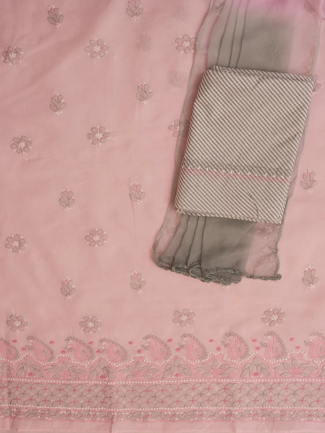 Ada Hand Embroidered Pink Cotton Lucknowi Chikankari Unstitched Suit Piece 01A724575