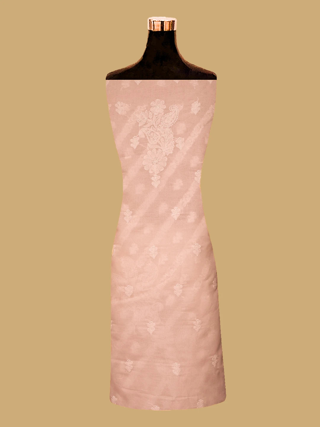 Ada Hand Embroidered Light Peach Cotton Lucknowi Chikankari Unstitched Kurta Piece 01A724711
