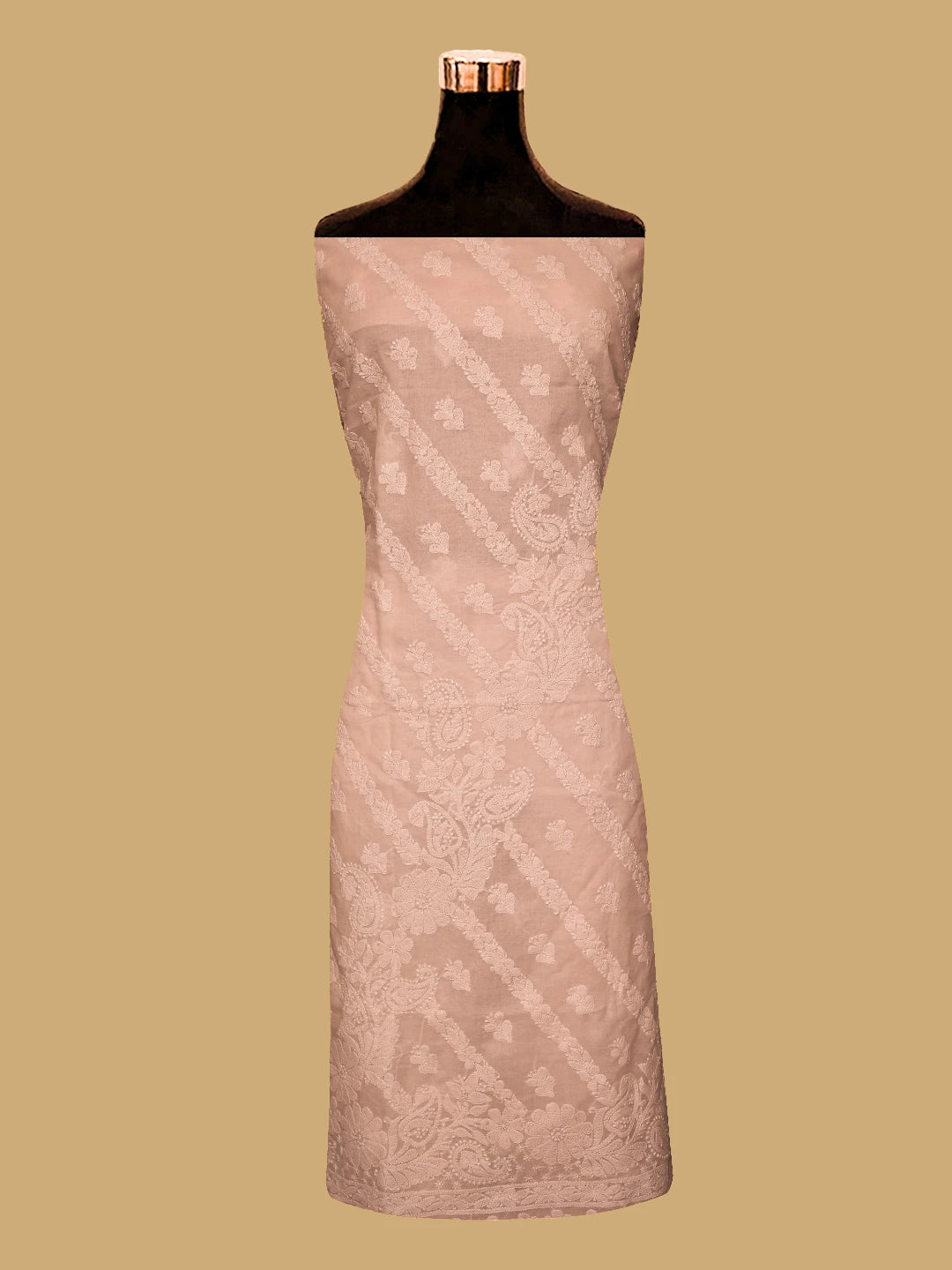 Ada Hand Embroidered Light Peach Cotton Lucknowi Chikankari Unstitched Kurta Piece 01A724711