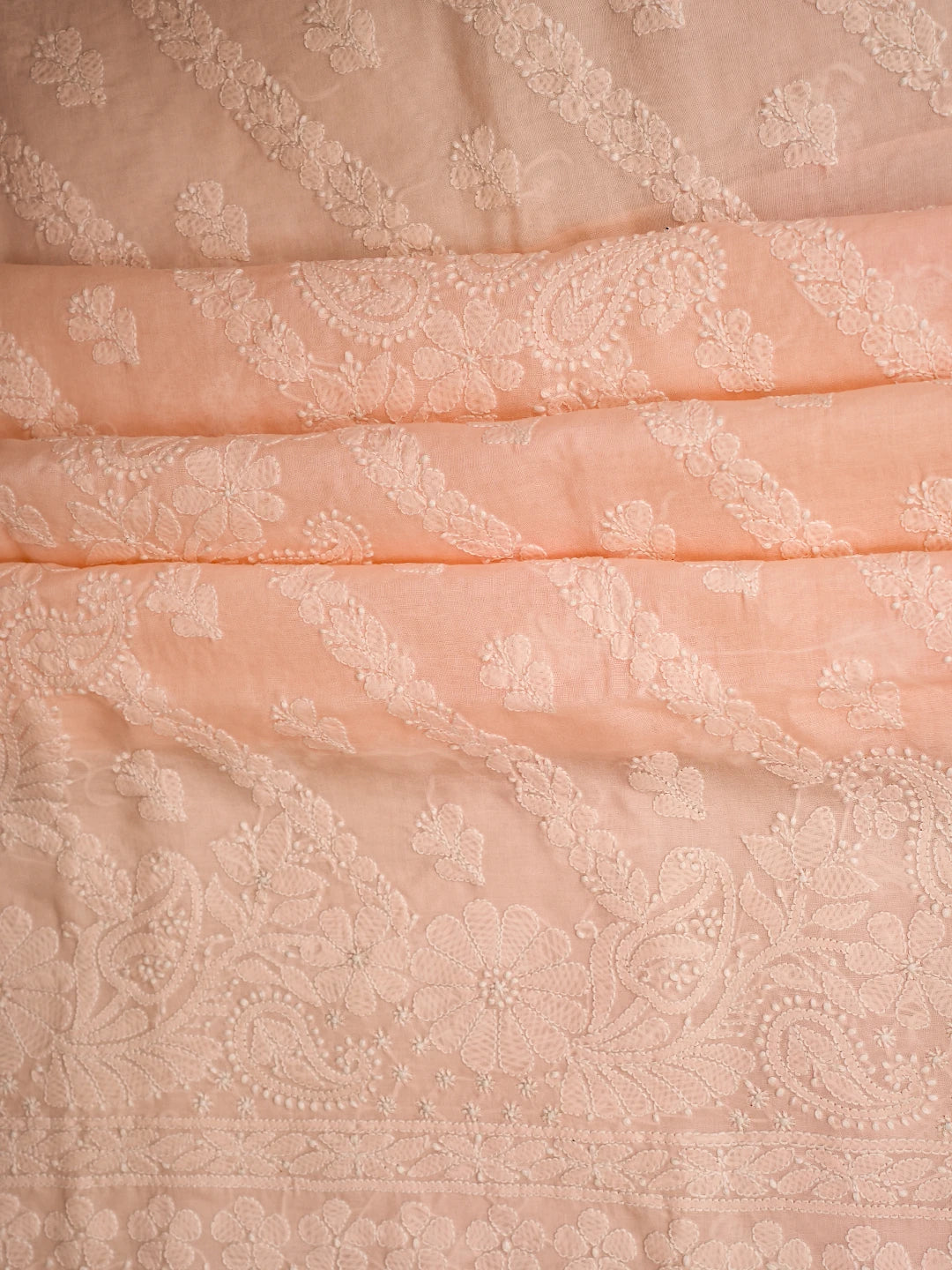Ada Hand Embroidered Light Peach Cotton Lucknowi Chikankari Unstitched Kurta Piece 01A724711