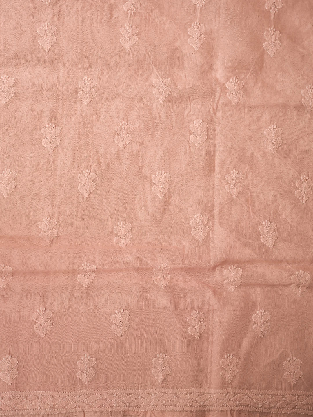 Ada Hand Embroidered Light Peach Cotton Lucknowi Chikankari Unstitched Kurta Piece 01A724711