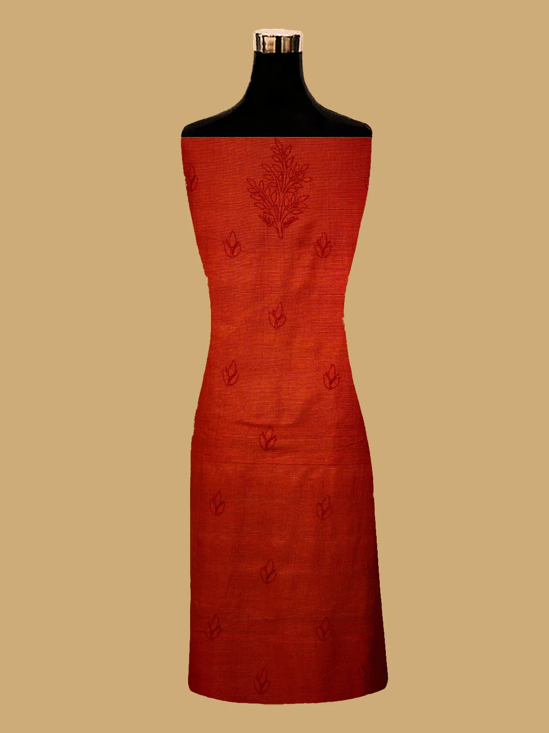 Ada Hand Embroidered Red Cotton-Silk Lucknowi Chikankari Unstitched Suit Piece 01A256997