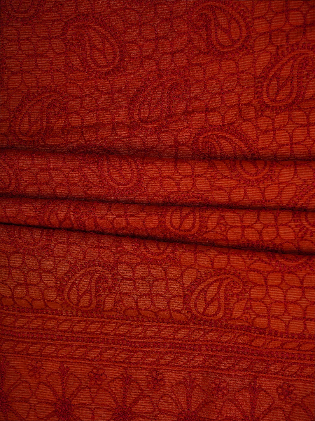 Ada Hand Embroidered Red Cotton-Silk Lucknowi Chikankari Unstitched Suit Piece 01A256997