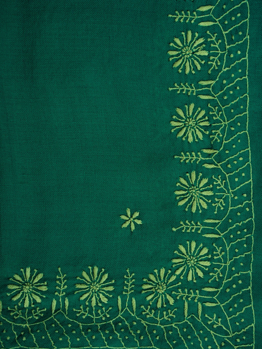 Ada Hand Embroidered Rama Green Pashmina Lucknowi Chikankari Chaar Taar Shawl 01A715874