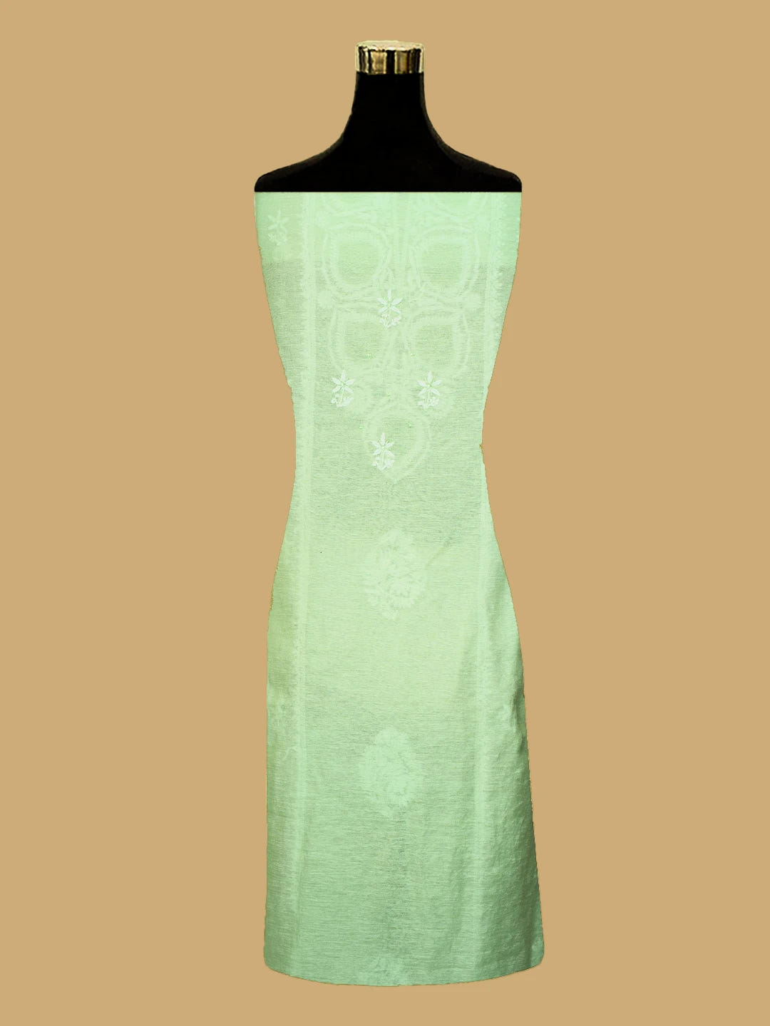 Ada Hand Embroidered Pista Green Chanderi Lucknowi Chikankari Unstitched Suit Piece With Cutdana Work 01A725387