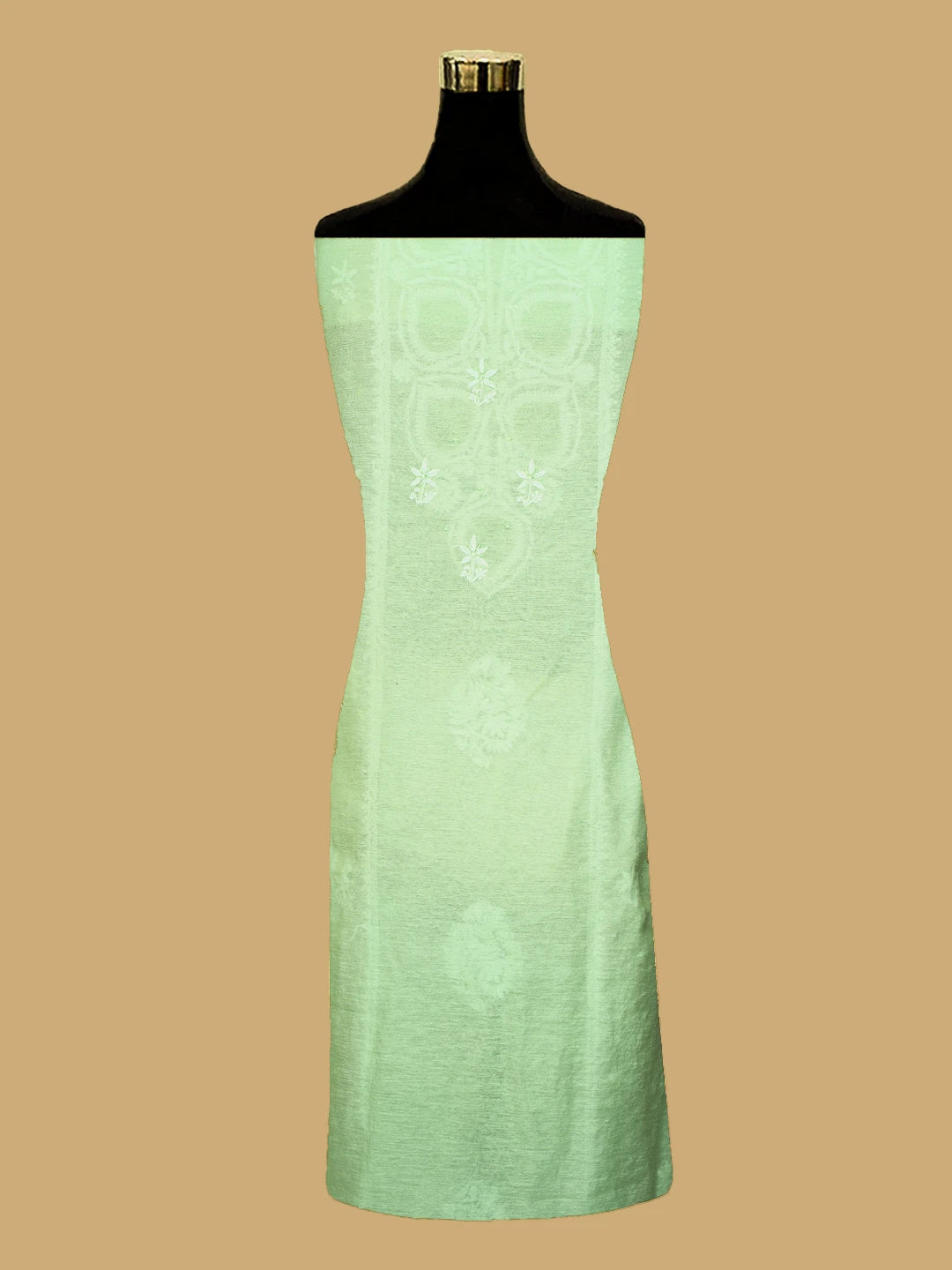 Ada Hand Embroidered Pista Green Chanderi Lucknowi Chikankari Unstitched Suit Piece With Cutdana Work 01A725387