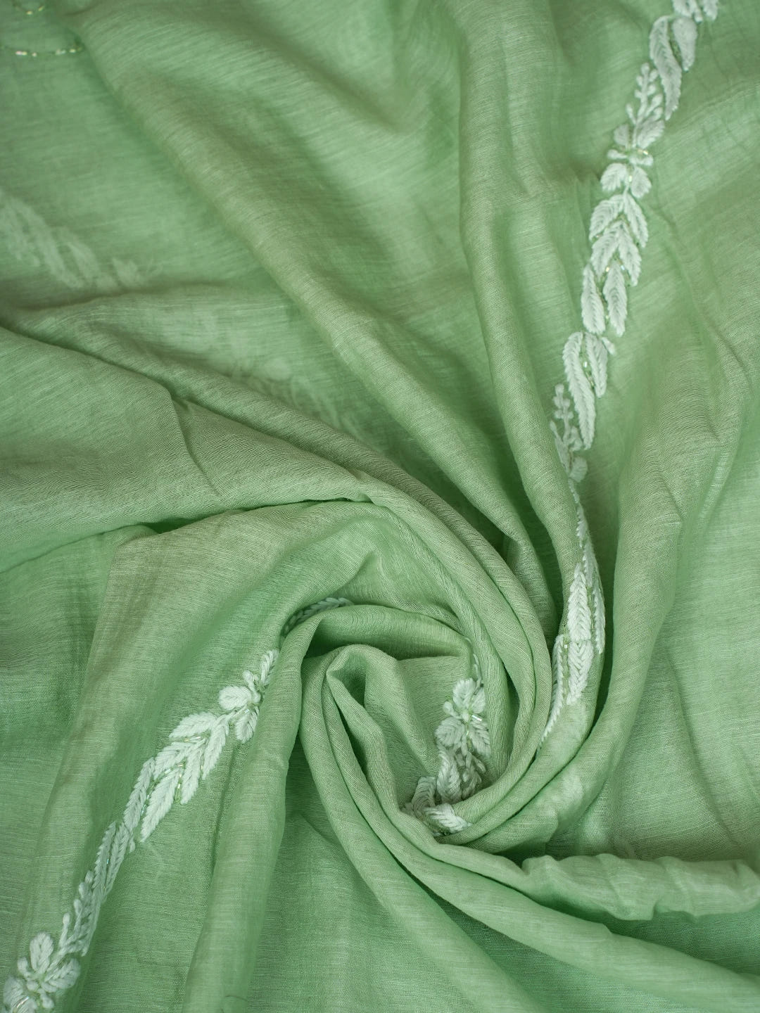 Ada Hand Embroidered Pista Green Chanderi Lucknowi Chikankari Unstitched Suit Piece With Cutdana Work 01A725387