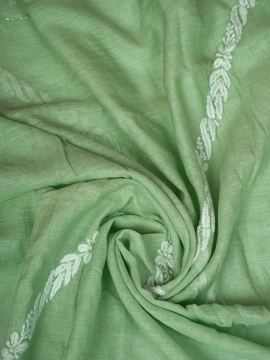 Ada Hand Embroidered Pista Green Chanderi Lucknowi Chikankari Unstitched Suit Piece With Cutdana Work 01A725387