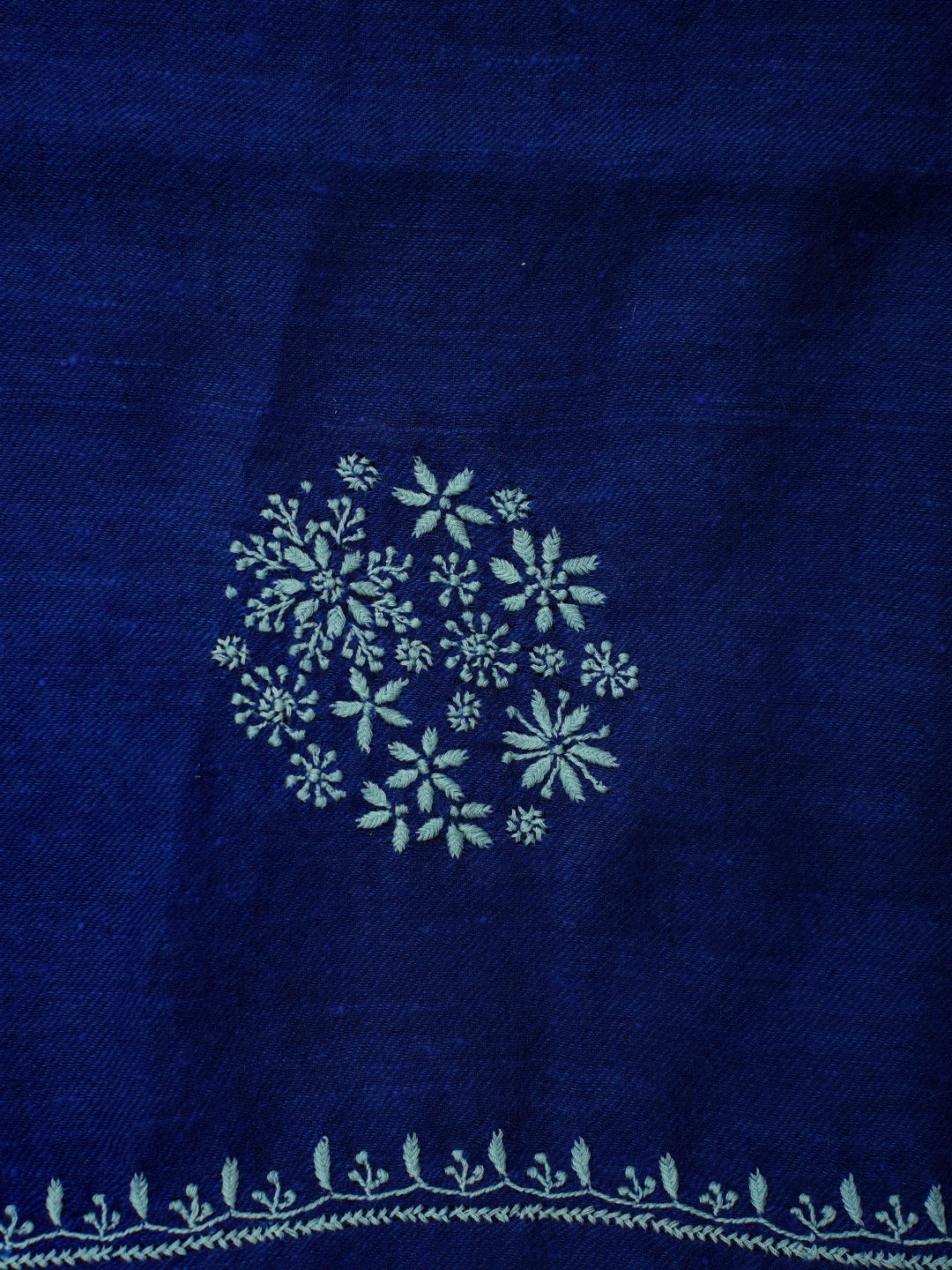 Ada Hand Embroidered Blue Pashmina Lucknowi Chikankari Teen Taar Shawl A248265