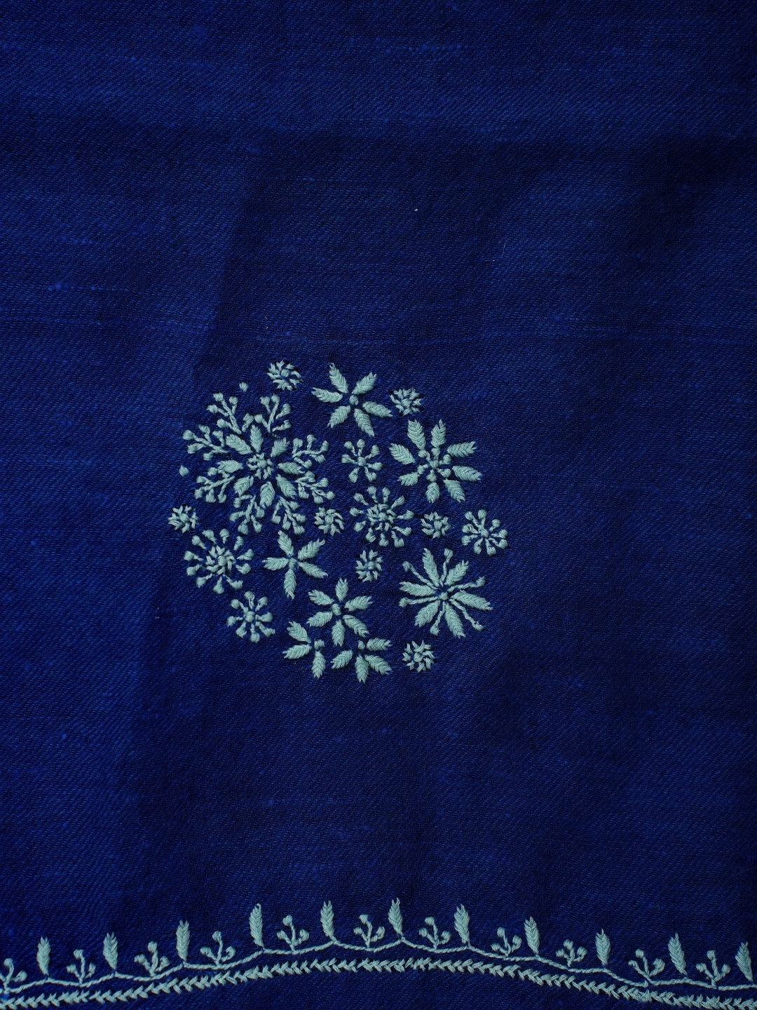 Ada Hand Embroidered Blue Pashmina Lucknowi Chikankari Teen Taar Shawl A248265