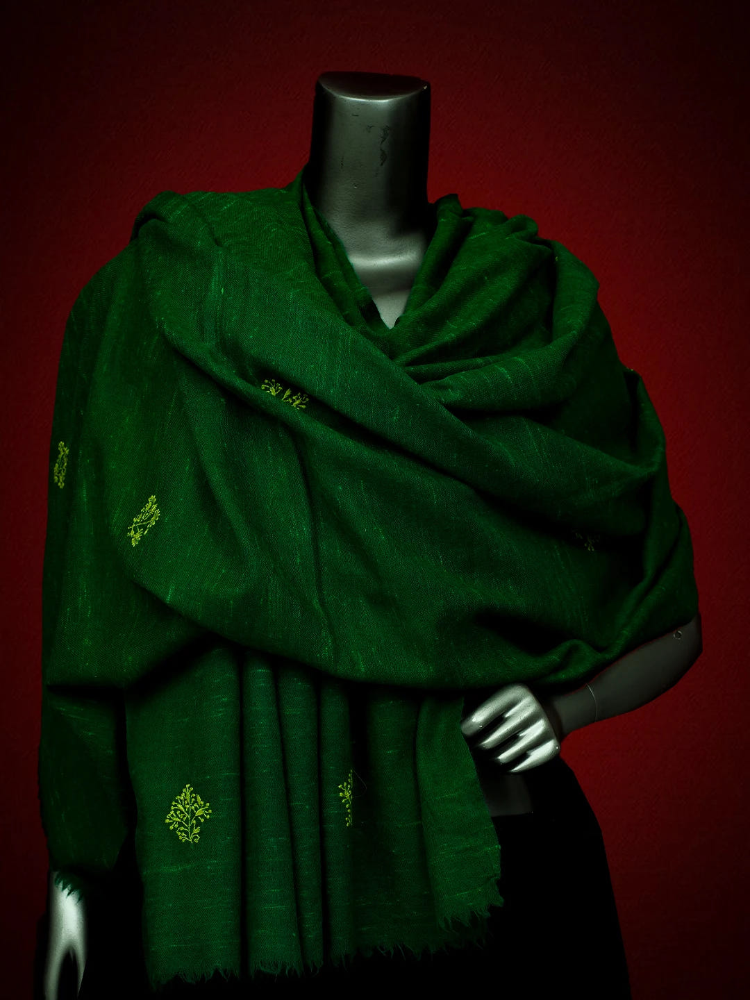 Ada Hand Embroidered Geen Pashmina Lucknowi Chikankari Teen Taar Shawl A2234503
