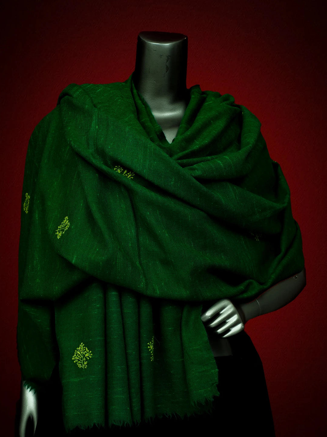 Ada Hand Embroidered Geen Pashmina Lucknowi Chikankari Teen Taar Shawl A2234503