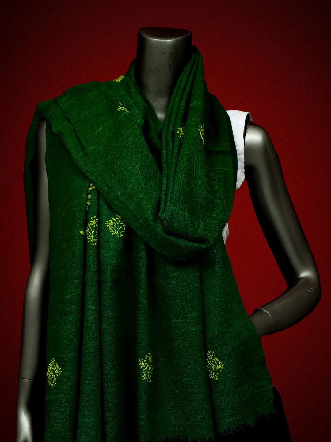Ada Hand Embroidered Geen Pashmina Lucknowi Chikankari Teen Taar Shawl A2234503