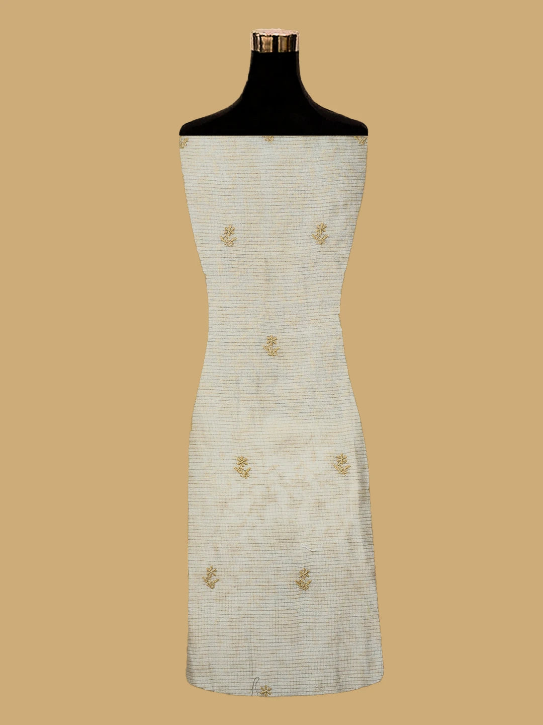 Ada Hand Embroidered Cream Chanderi Lucknowi Chikankari Unstitched Kurta Dupatta Set 01A712894