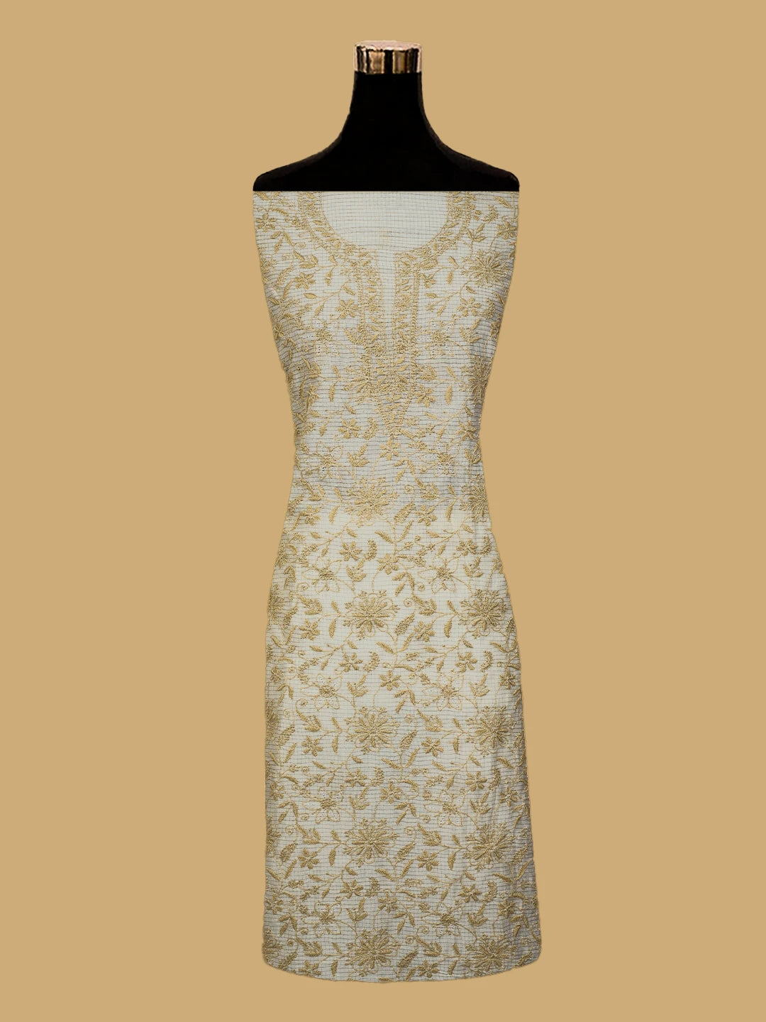 Ada Hand Embroidered Cream Chanderi Lucknowi Chikankari Unstitched Kurta Dupatta Set 01A712894